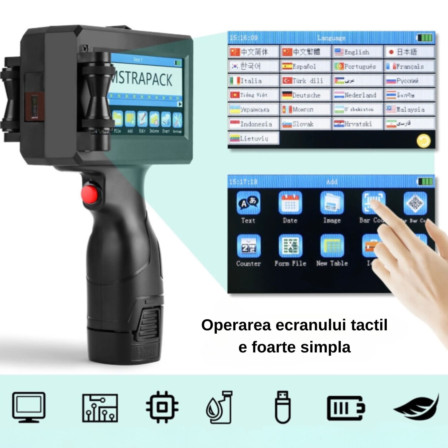 Imprimanta de mana portabila, potrivit pentru suprafete multiple, coduri de bare, dimensiuni inaltime imprimare 2-25.4mm - 2 | YEO