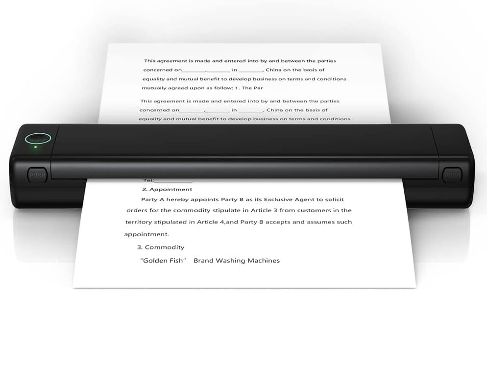 Imprimanta termica portabila A4, Bluetooth, USB, compatibila cu iOS/Android/Windows/MAC, baterie de 1200 mAh, Negru