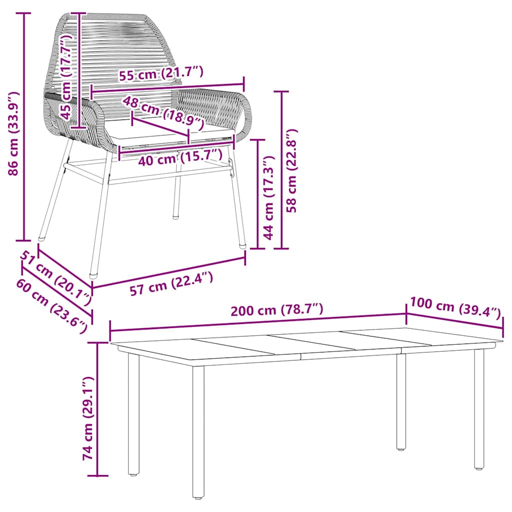 Set de sufragerie de gradina 9 piese neagra sticla polirattan — imaginea 10