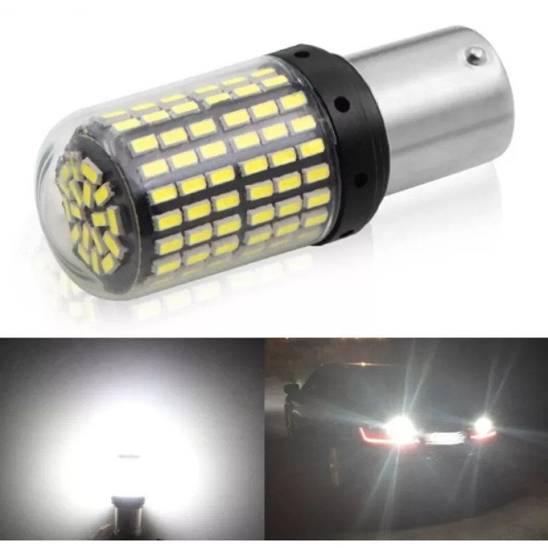 Set 2 Becuri LED pentru Marsarier lumina Alb Rece 6000 K Alb Pur P21W BA15S 144 SMD