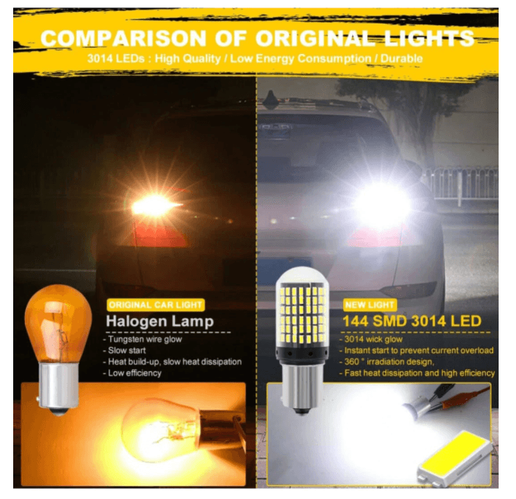 Set 2 Becuri LED pentru Marsarier lumina Alb Rece 6000 K Alb Pur P21W BA15S 144 SMD - 4 | YEO
