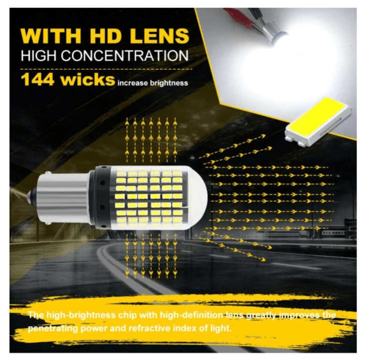 Set 2 Becuri LED pentru Marsarier lumina Alb Rece 6000 K Alb Pur P21W BA15S 144 SMD - imagine 6