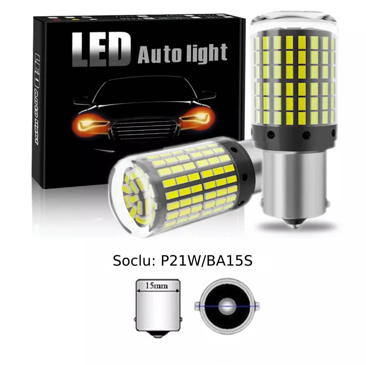 Set 2 Becuri LED pentru Marsarier lumina Alb Rece 6000 K Alb Pur P21W BA15S 144 SMD