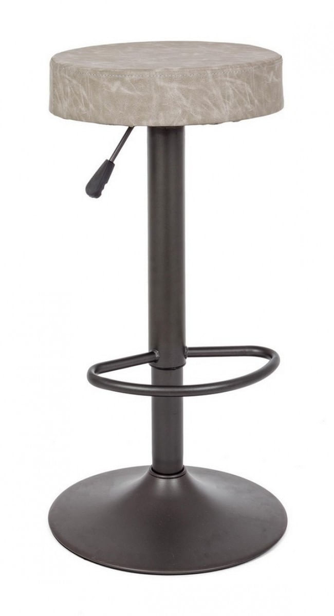 Scaun de bar cadru fier gri si sezut piele ecologica gri deschis Piper 35 cm x 35 cm x 64/85 h — imaginea 2