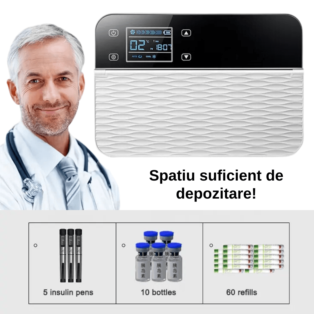 Frigider Mini Medical LUDORA®  Pentru Insulina, Medicamente, Capacitate Racire 0-18°C, Dimensiuni 215 x140 x60 mm