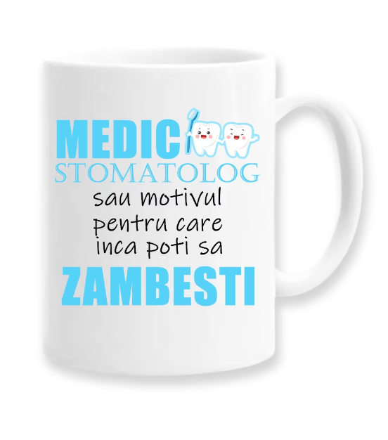 Cana alba personalizata "Medic stomatolog", INOVATIX®. 330ml