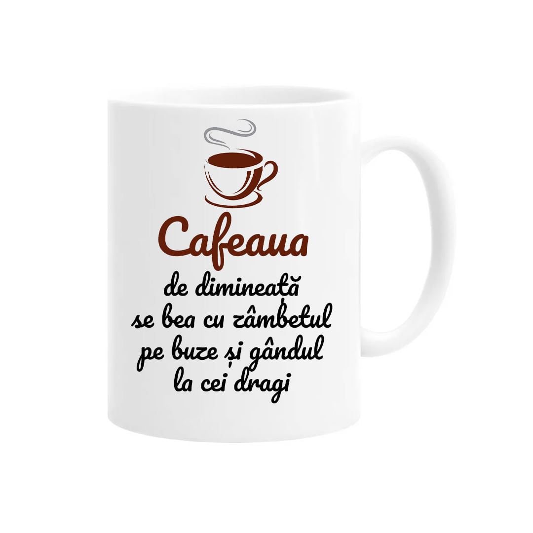 Cana alba personalizata cafeaua de dimineata, INOVATIX®. 330 ml