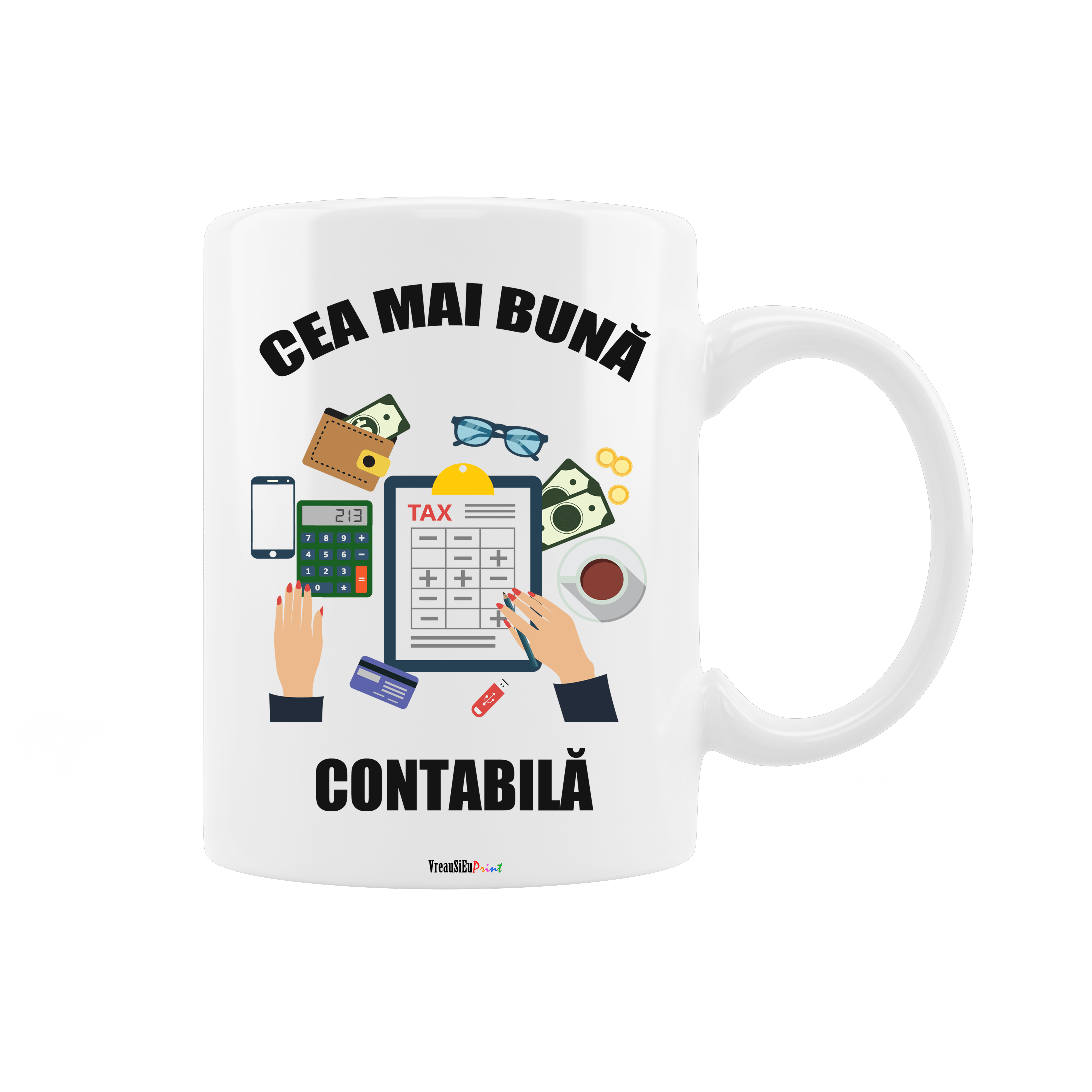 Cana alba personalizata "Cea mai buna contabila", INOVATIX®. 330ml