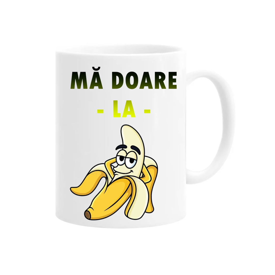 Cana alba personalizata Ma doare la banana, INOVATIX®. 330ml - imagine 2