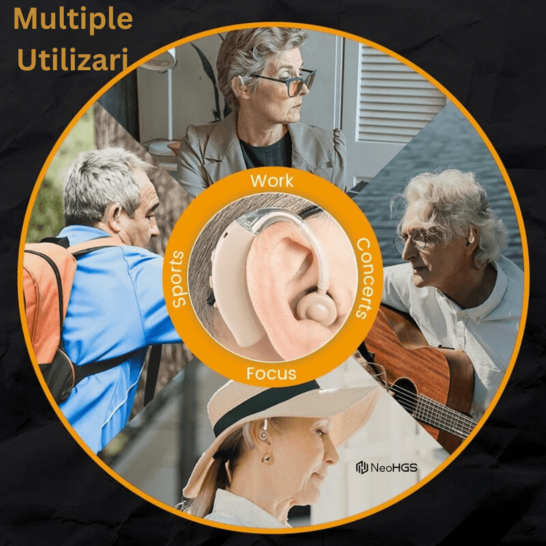 Aparat Auditiv reincarcabil NeoHGS™, cu Acumulator, 130 dB Amplificator de sunet, Autonomie 80 ore, Hipoacuzie