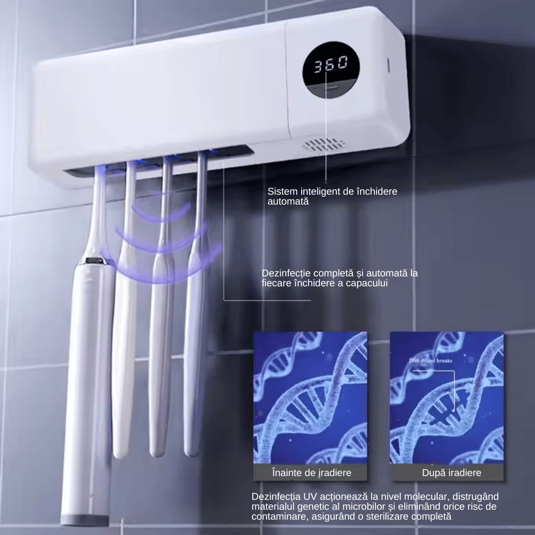 Sterilizator Profesional pentru Periutele de Dinti, Functie de Uscare si Sterilizare Antibacteriala UV, Baterie 2000mAh