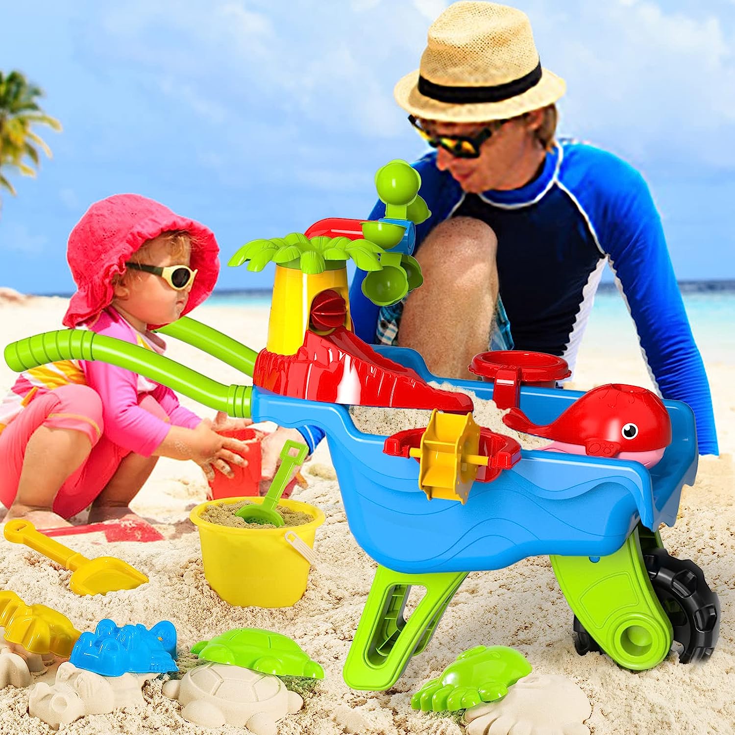 Set jucarie pentru plaja, roaba cu accesorii incluse - imagine 5