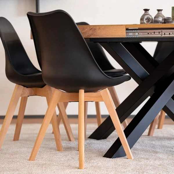 Set 2 buc, Scaune cu Picioare din Lemn de Fag, Sezut din PP si Perna din Piele Ecologica, 49 x 43 x 82 cm, Negru — imaginea 8