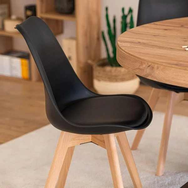 Set 2 buc, Scaune cu Picioare din Lemn de Fag, Sezut din PP si Perna din Piele Ecologica, 49 x 43 x 82 cm, Negru — imaginea 10