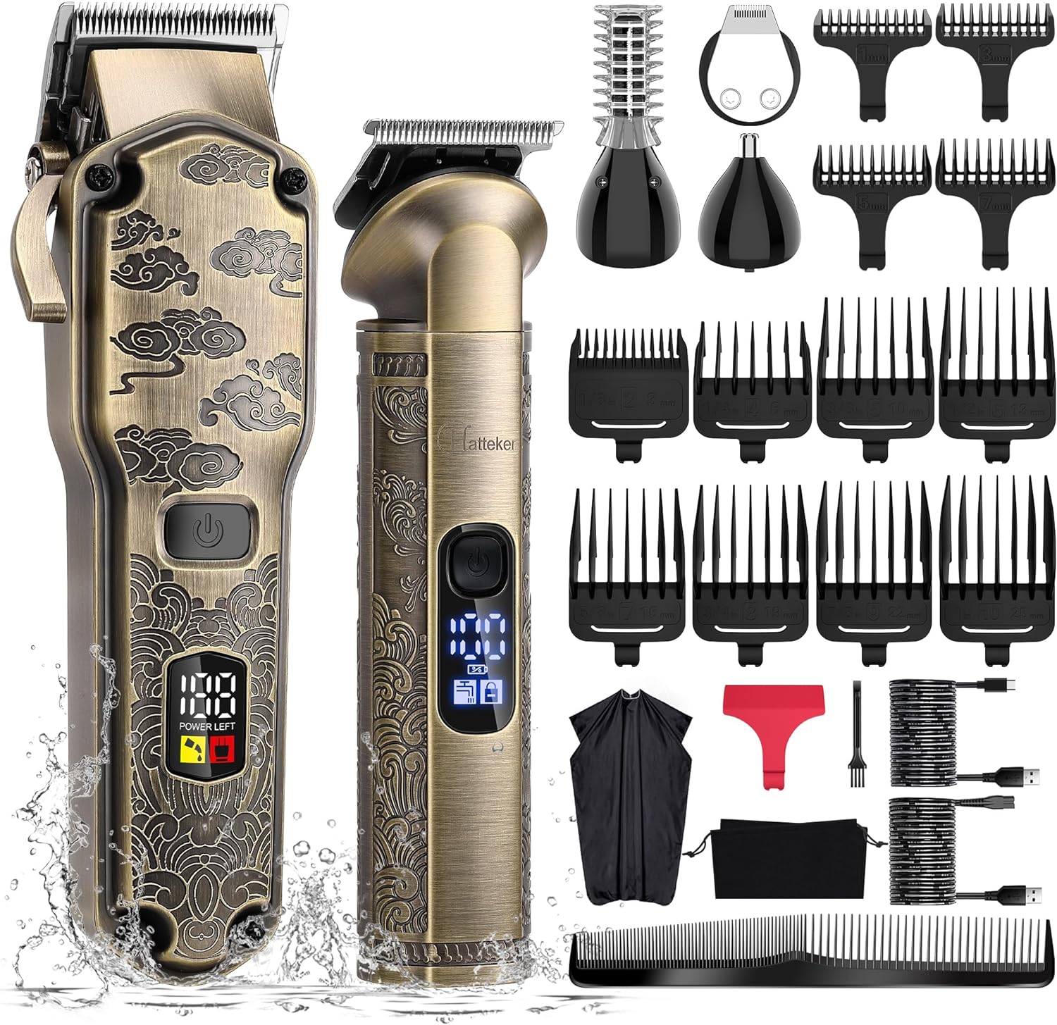 Masina de tuns si aparat de ras, profesionala, trimmer cu lama T par/barba/par corporal/nas, LED, rezistent la apa,