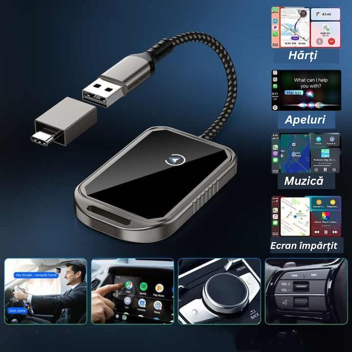 Modulator Auto 2 in 1 CarPlay Wireless – Modulator FM Multifunctional, Compatibil iPhone si Android - 1 | YEO