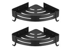 Set 2 rafturi de baie pe colt, aluminiu, negru, 28.5x21x3.5 cm
