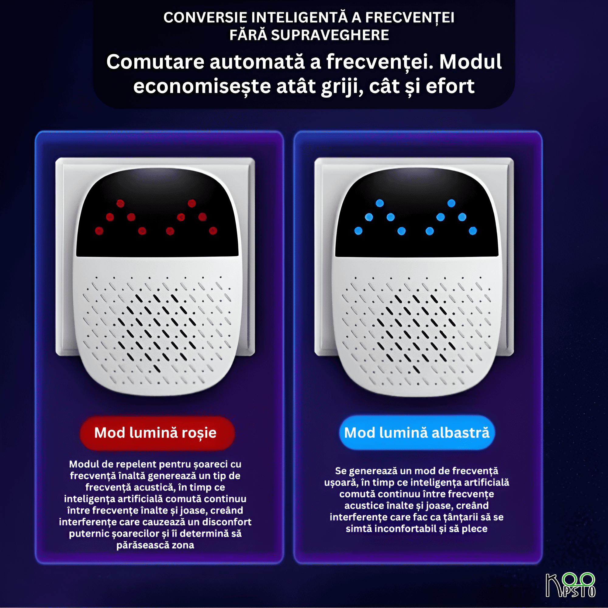 Repelent Ultrasunete AI Smart pentru Soareci si Insecte, Koopsio, Tehnologie Avansata De Rezonanta Acustica — imaginea 2