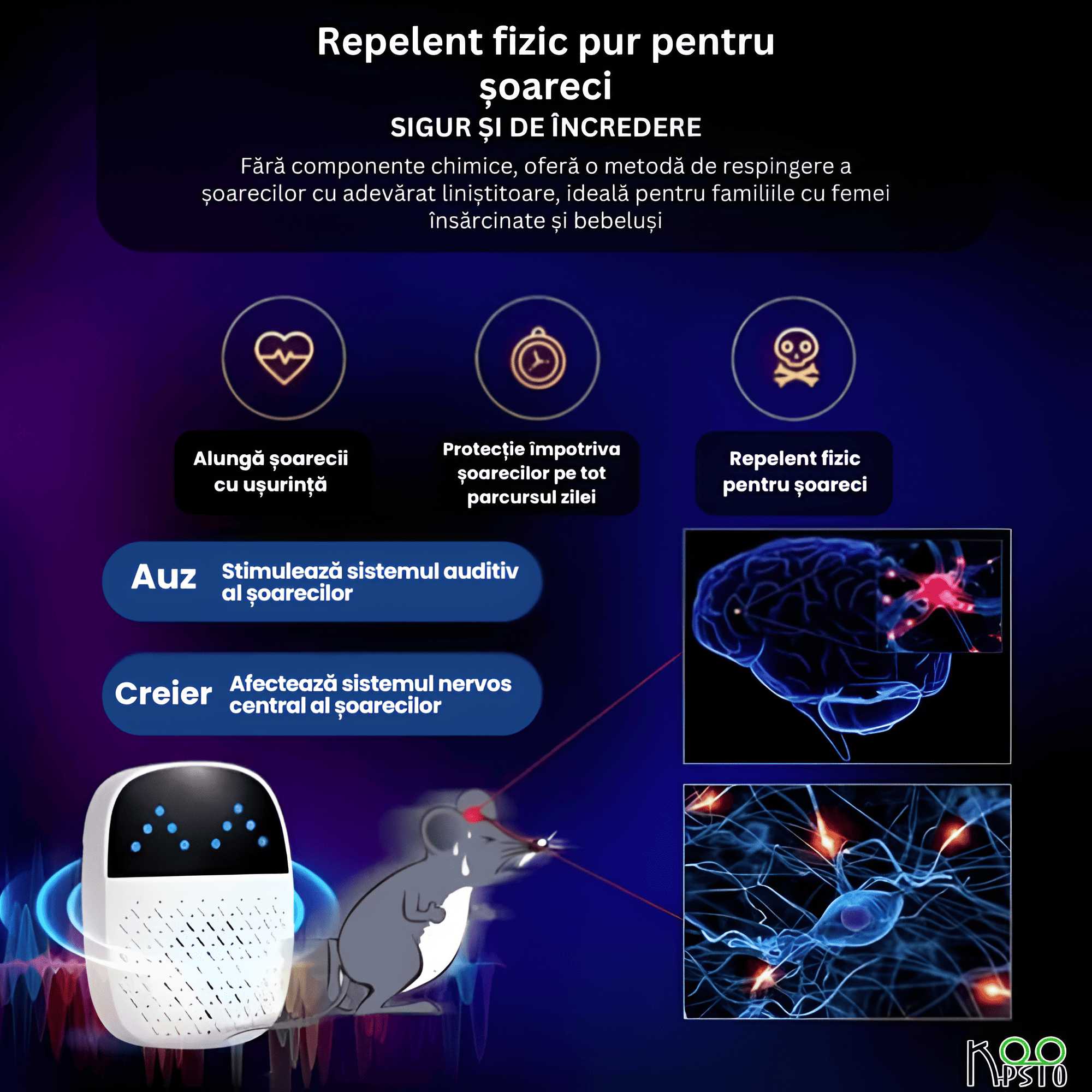 Repelent Ultrasunete AI Smart pentru Soareci si Insecte, Koopsio, Tehnologie Avansata De Rezonanta Acustica — imaginea 4