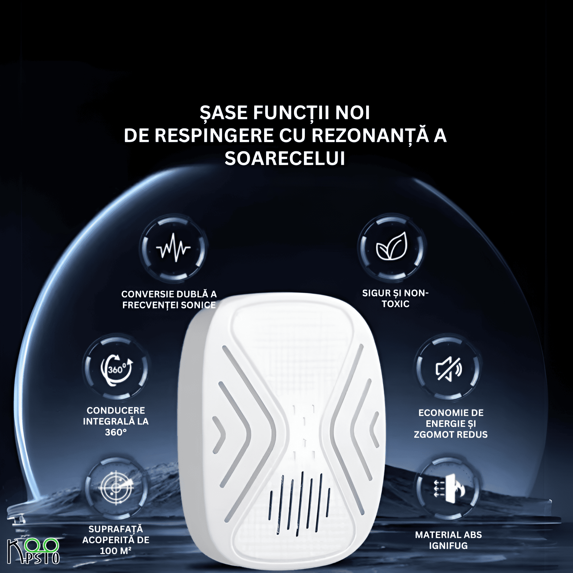 Repelent Ultrasonic Smart pentru Soareci Koopsio, Frecventa Duala AI, Protectie Eficienta 100 m² — imaginea 3