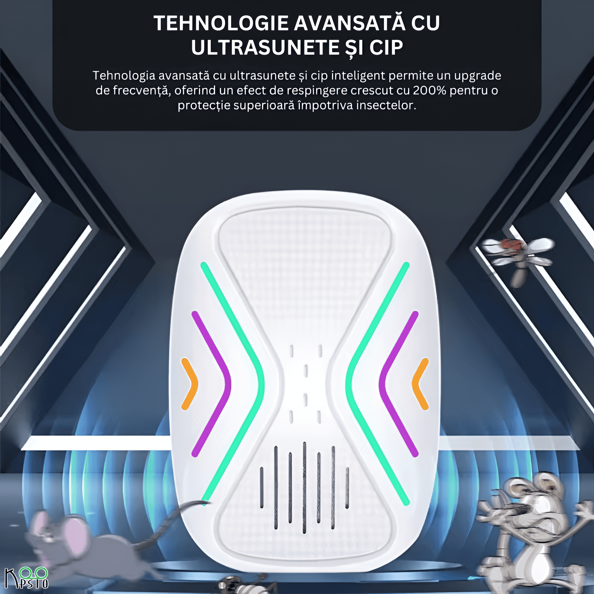 Repelent Ultrasonic Smart pentru Soareci Koopsio, Frecventa Duala AI, Protectie Eficienta 100 m² — imaginea 4