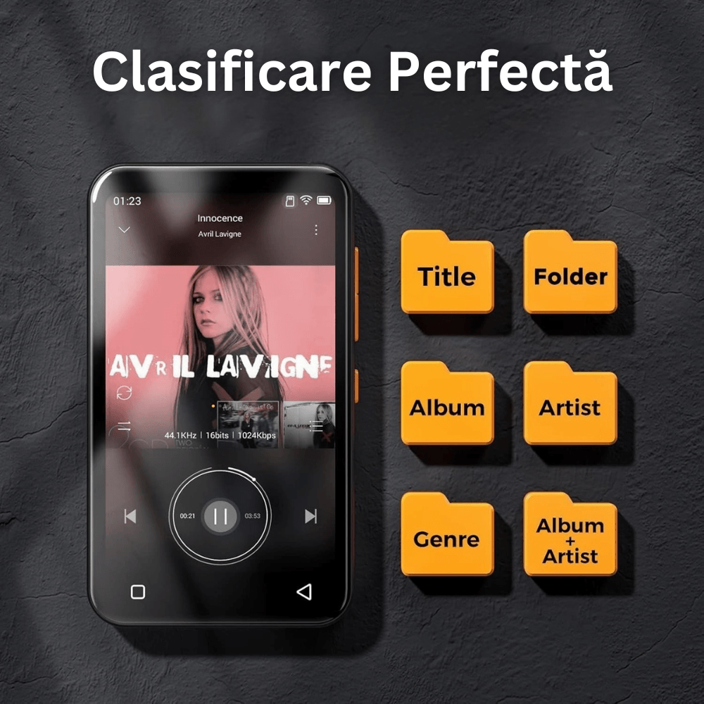 Player MP4 cu Touchscreen, Ecran 4 inch, 72GB Memorie, Bluetooth, Baterie de 1800 mAh, Difuzor, Radio FM, Casti Incluse