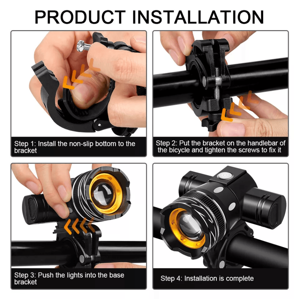 Set Lumini Bicicleta Fata/Spate, 3 Moduri de Iluminare LED, Rezistent la Apa IPX6, Far si Stop, Acumulator Reincarcabil