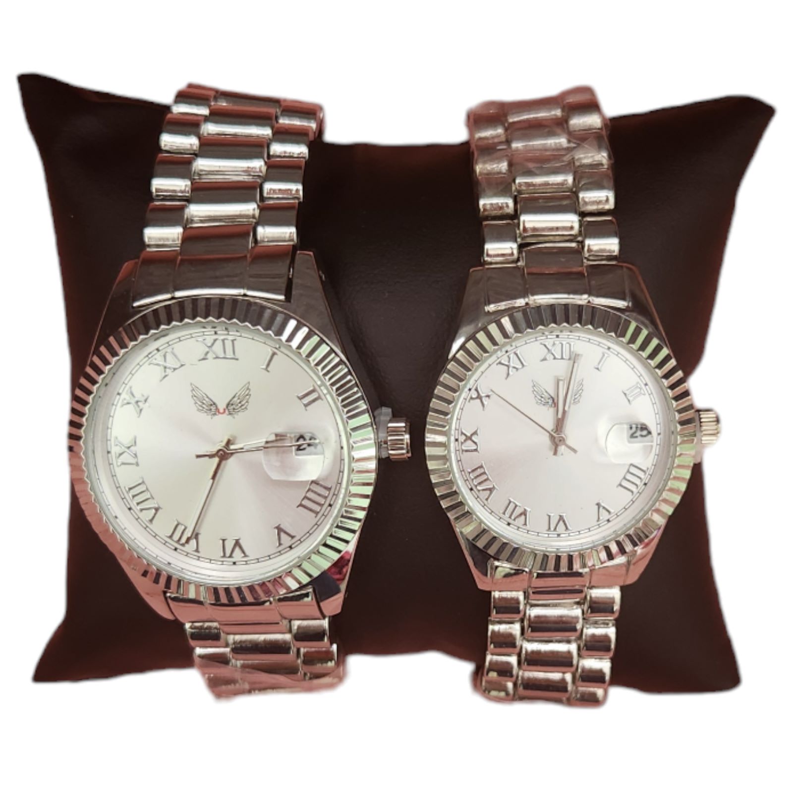 Set de ceasuri pentru cuplu display analog mecanism quartz curea argintie