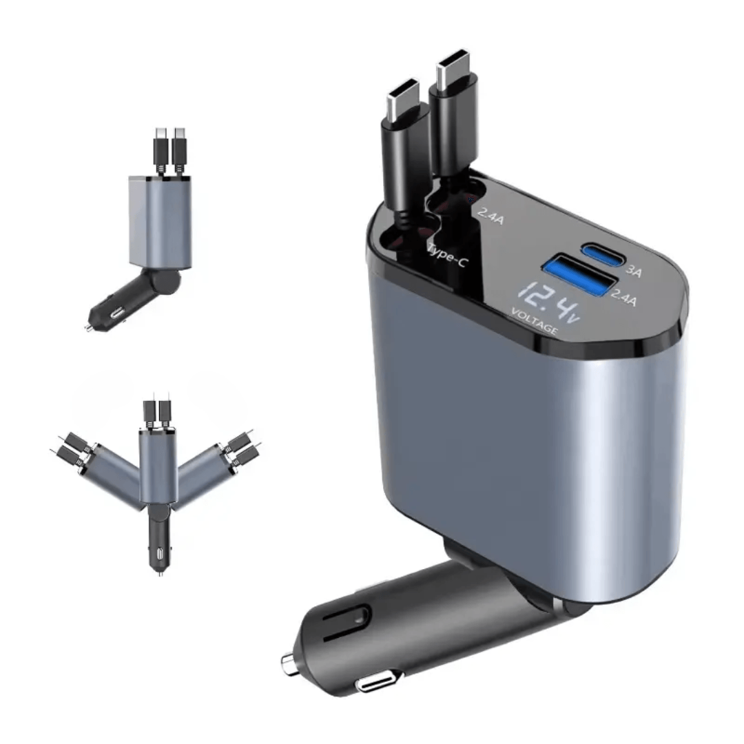 Incarcator Auto 4 in 1 Multifunctional, Incarcare Rapida, Incarcare Simultana, Auto-Reglabil, Design cu 2 Cabluri - 2 | YEO