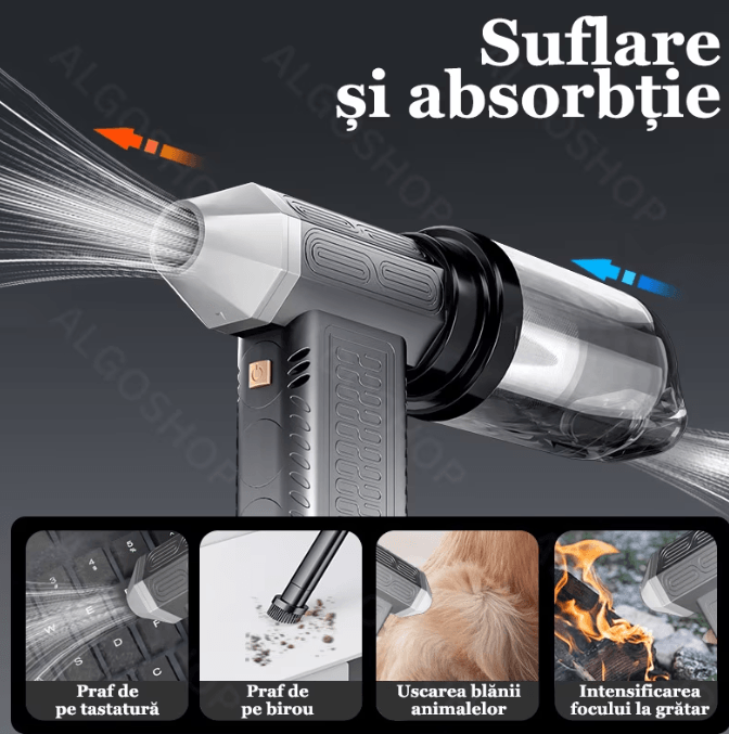 Suflanta Aer si Aspirator Fara Fir Turbo Fan, 2 in 1, portabila, 200W, 130000 RPM, Baterie 8000 mAh, Indepartare Praf - 2 | YEO