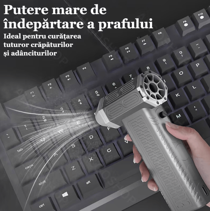 Suflanta Aer si Aspirator Fara Fir Turbo Fan, 2 in 1, portabila, 200W, 130000 RPM, Baterie 8000 mAh, Indepartare Praf - 4 | YEO
