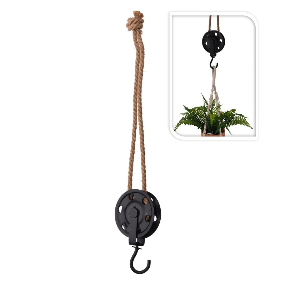 Carlig Suspendabil pentru Ghivece, 56 cm, Metal/Textil, Negru – H&S Collection — imaginea 2