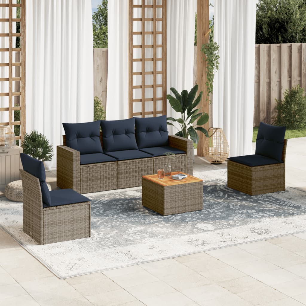 Set canapele de gradina cu perne, 6 piese, gri, poliratan — imaginea 2