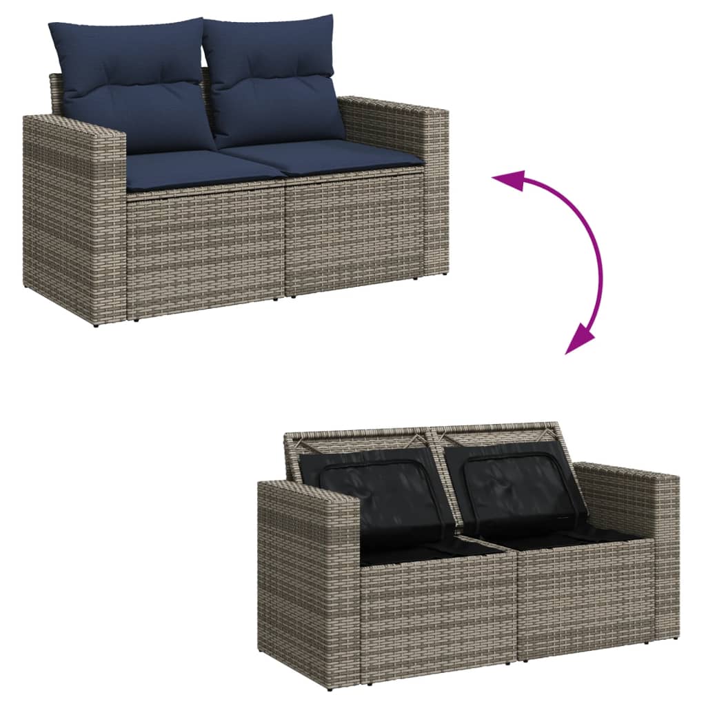 Set canapele de gradina cu perne, 6 piese, gri, poliratan — imaginea 9