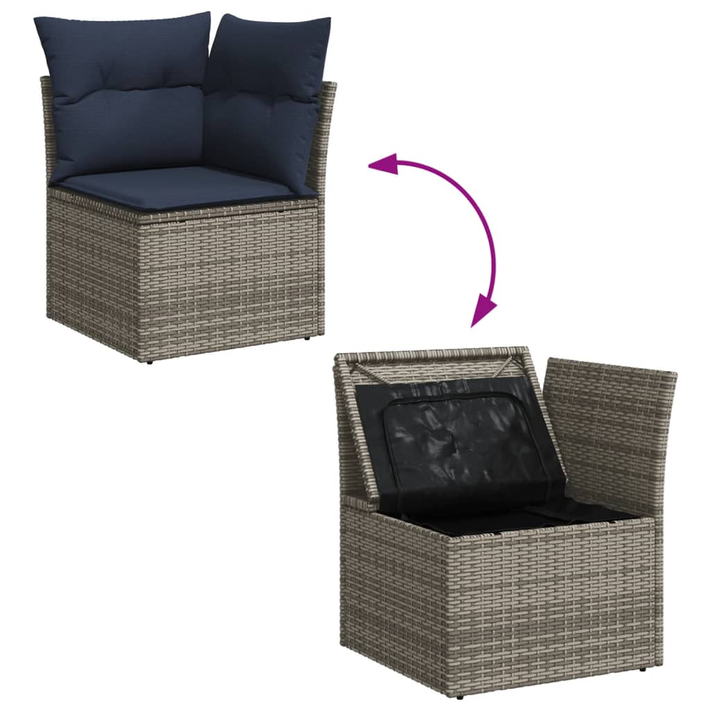 Set canapele de gradina, 9 piese, cu perne, gri, poliratan — imaginea 10