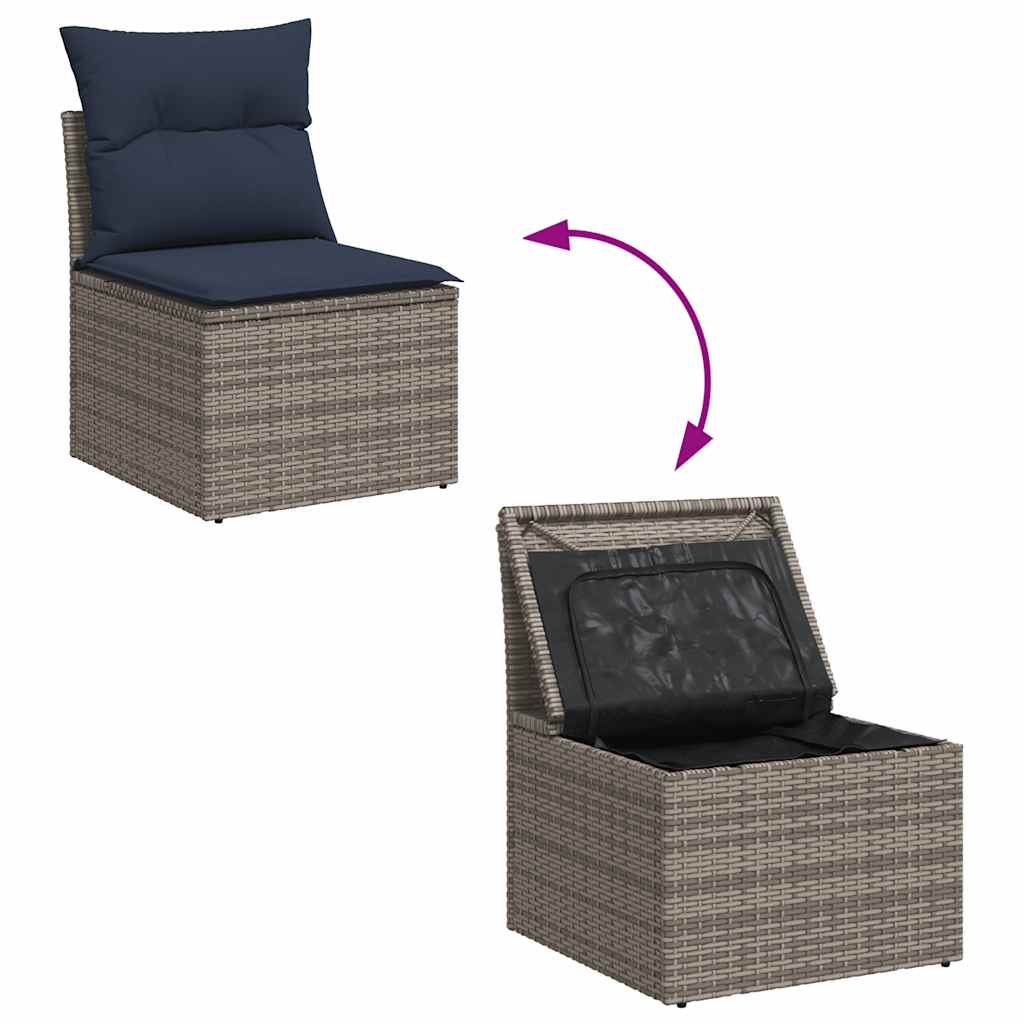 Set canapele gradina perne 7 piese negru, poliratan/lemn acacia — imaginea 8