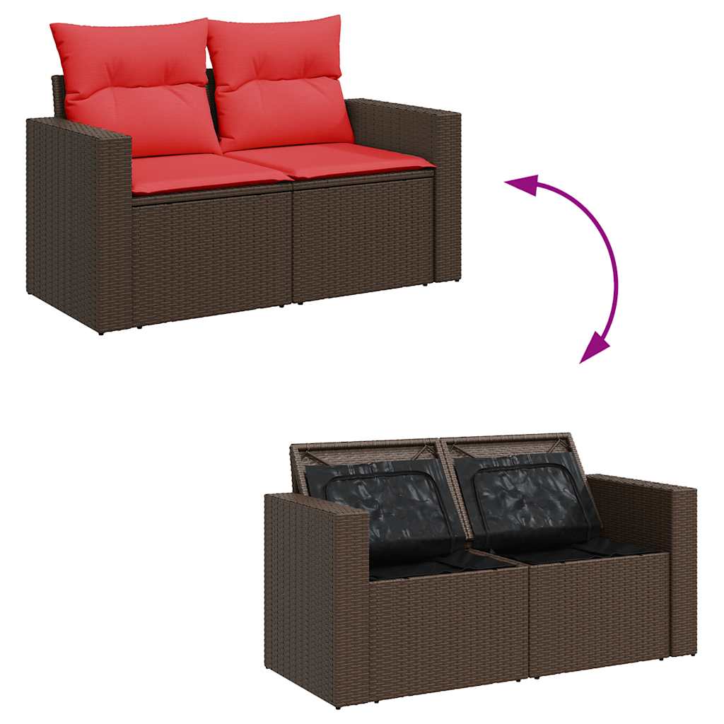 Set canapele de gradina cu perne, 6 piese, maro, poliratan — imaginea 7