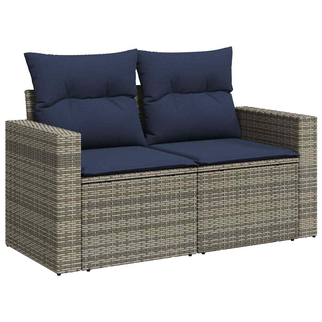 Set canapea de gradina cu perne, 5 piese, gri, poliratan — imaginea 4