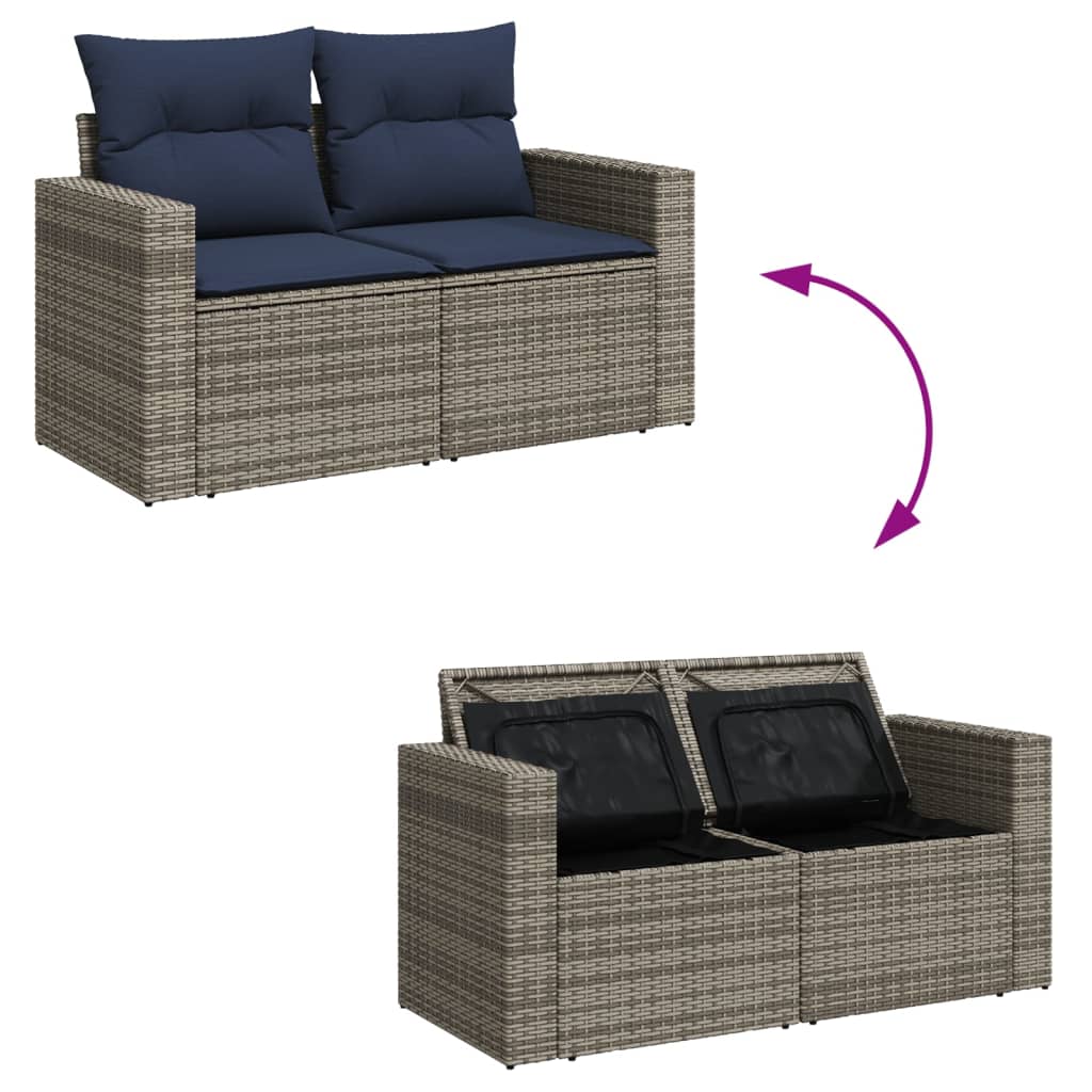 Set canapele de gradina cu perne, 5 piese, gri, poliratan — imaginea 9