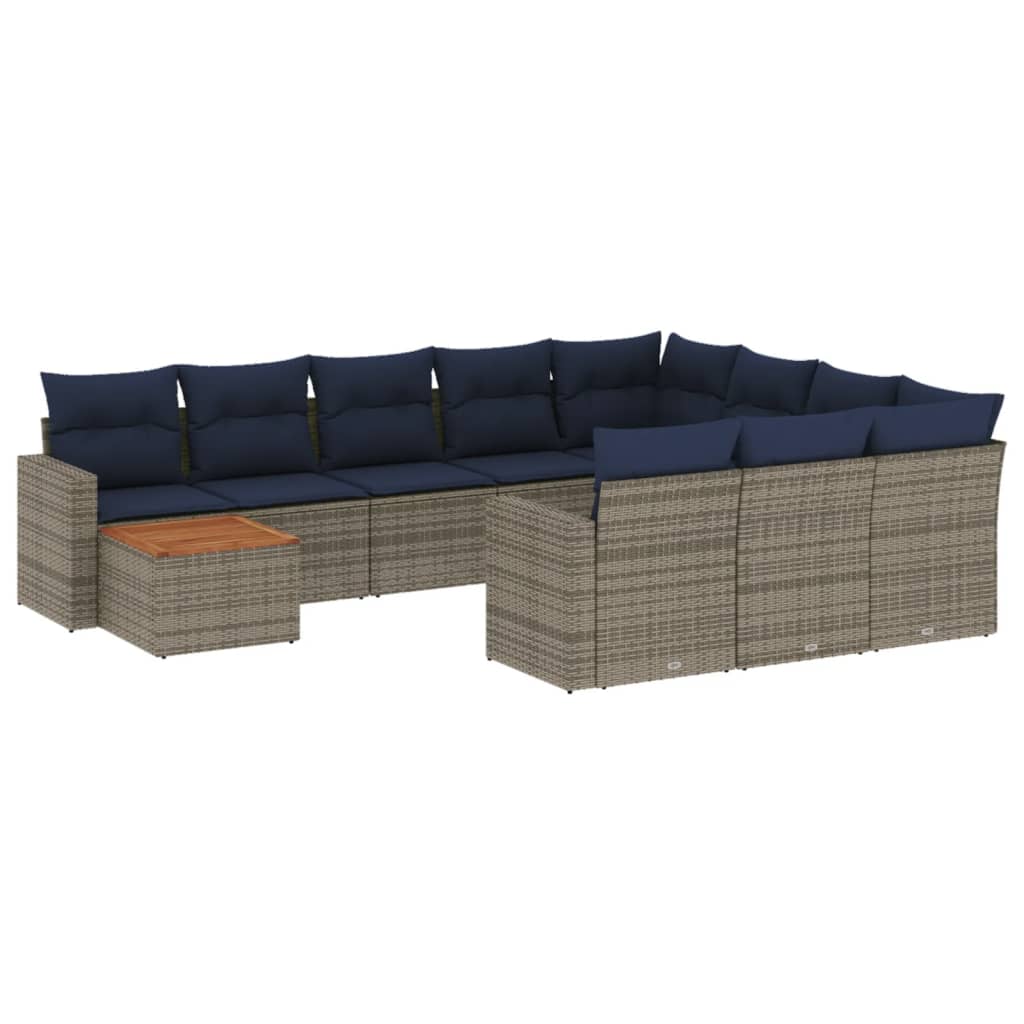 Set canapele de gradina cu perne, 11 piese, gri, poliratan