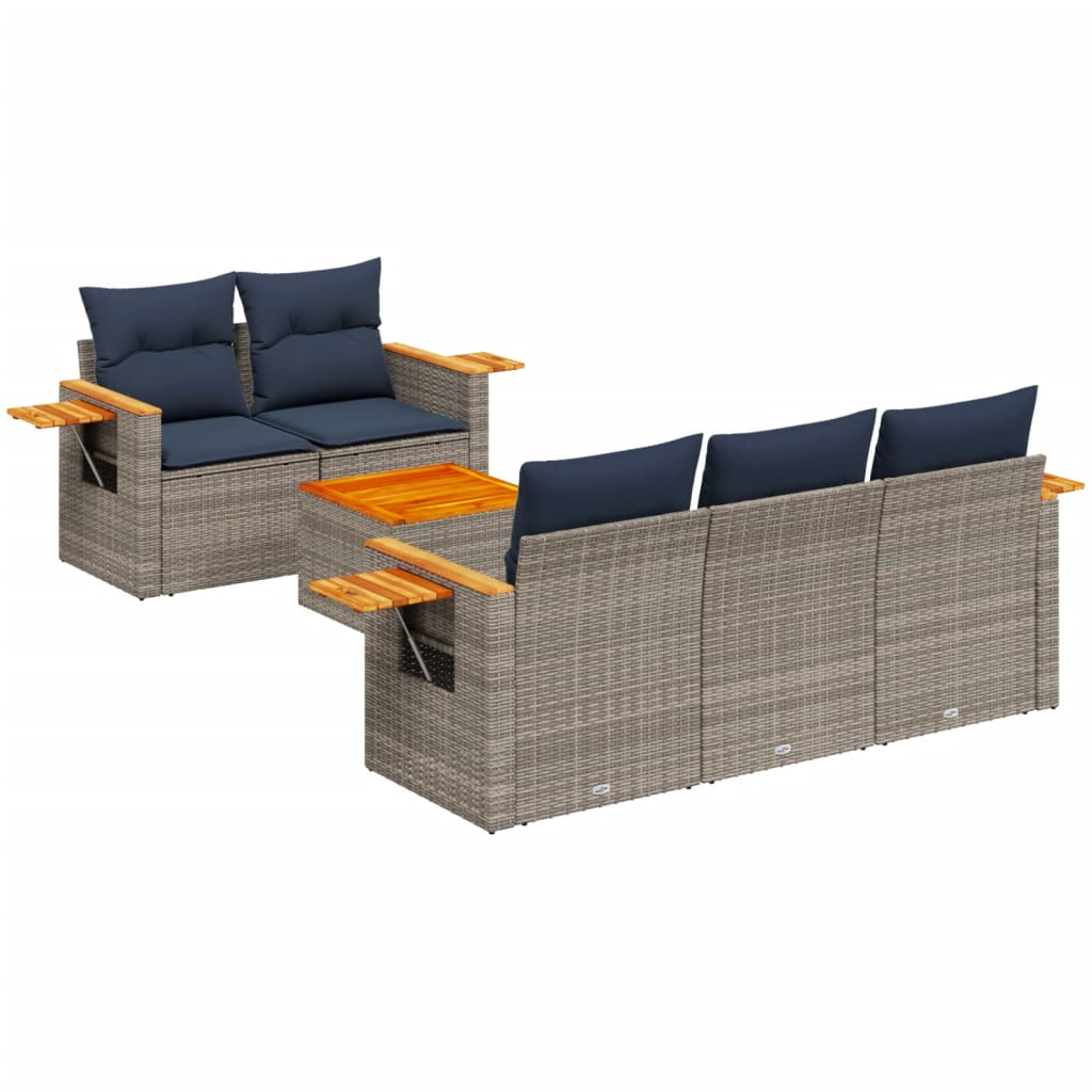 Set canapele de gradina cu perne, 6 piese, gri, poliratan