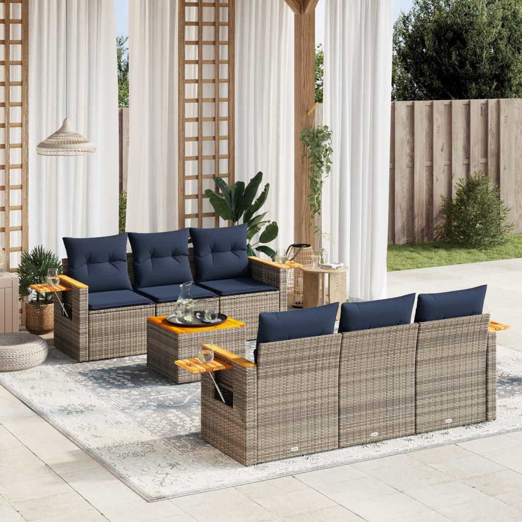 Set canapele de gradina cu perne, 7 piese, gri, poliratan — imaginea 2