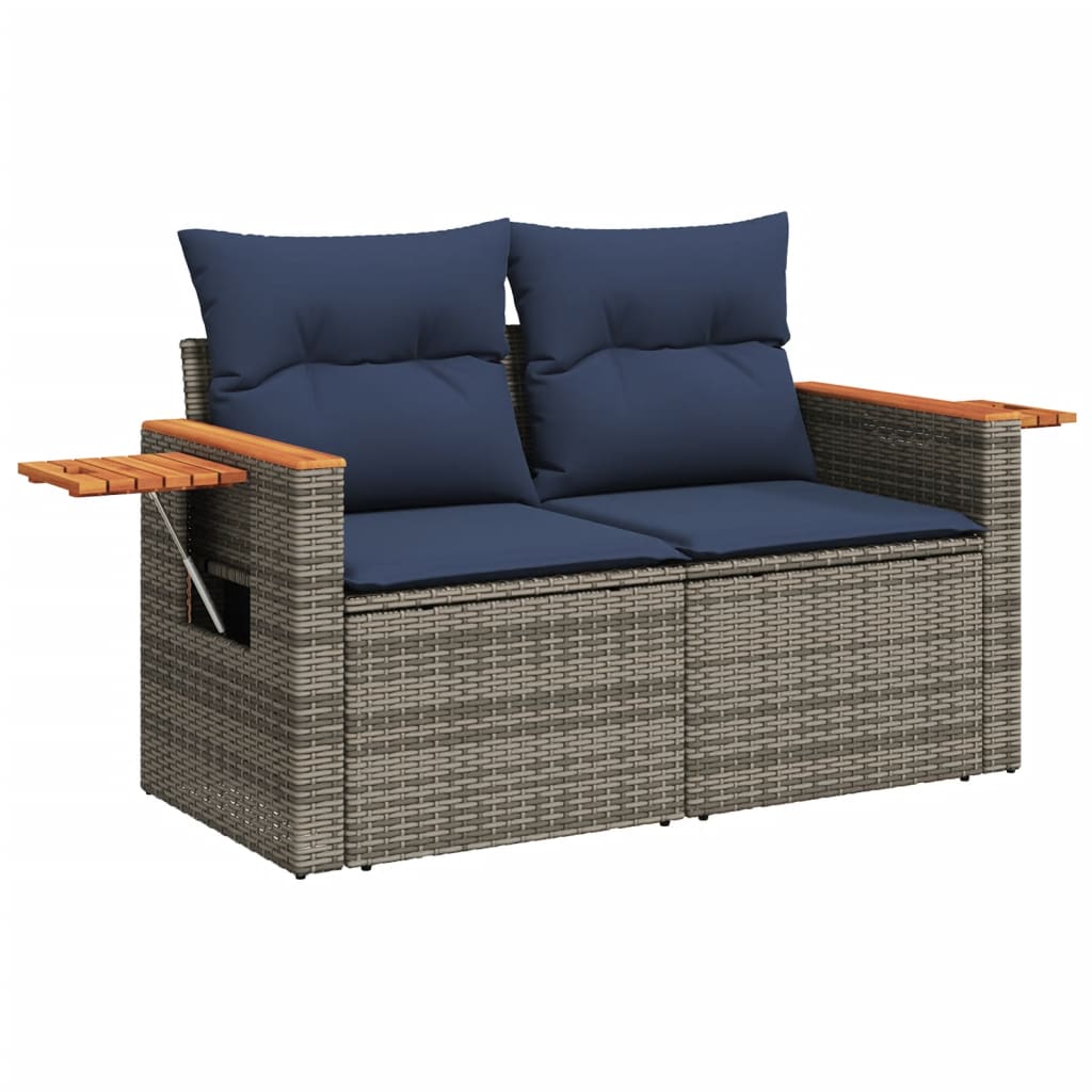 Set canapele de gradina cu perne, 7 piese, gri, poliratan — imaginea 3