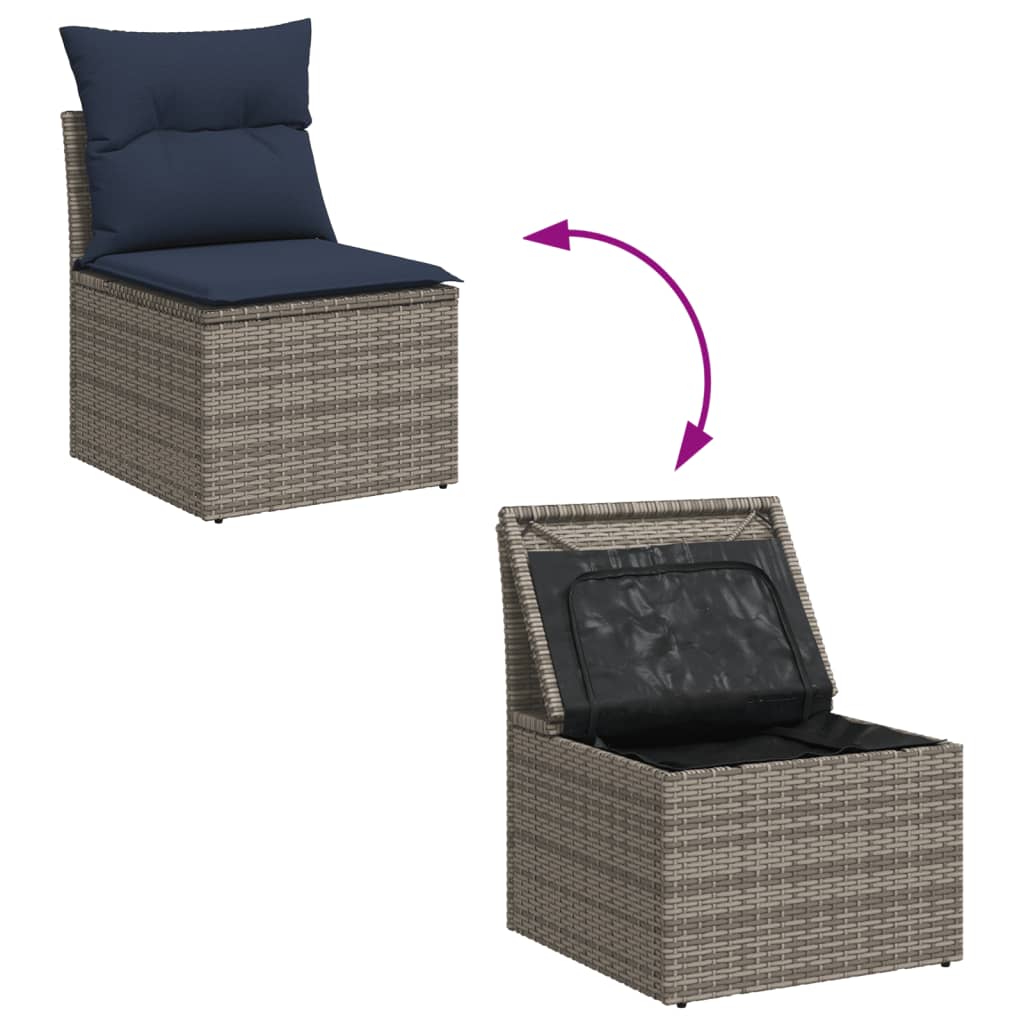 Set canapele de gradina, 9 piese, cu perne, gri, poliratan — imaginea 9