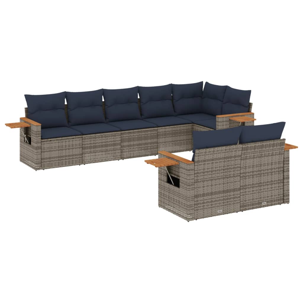 Set canapele de gradina cu perne, 8 piese, gri, poliratan