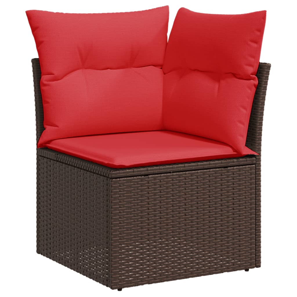 Set canapele de gradina cu perne, 9 piese, maro, poliratan — imaginea 4