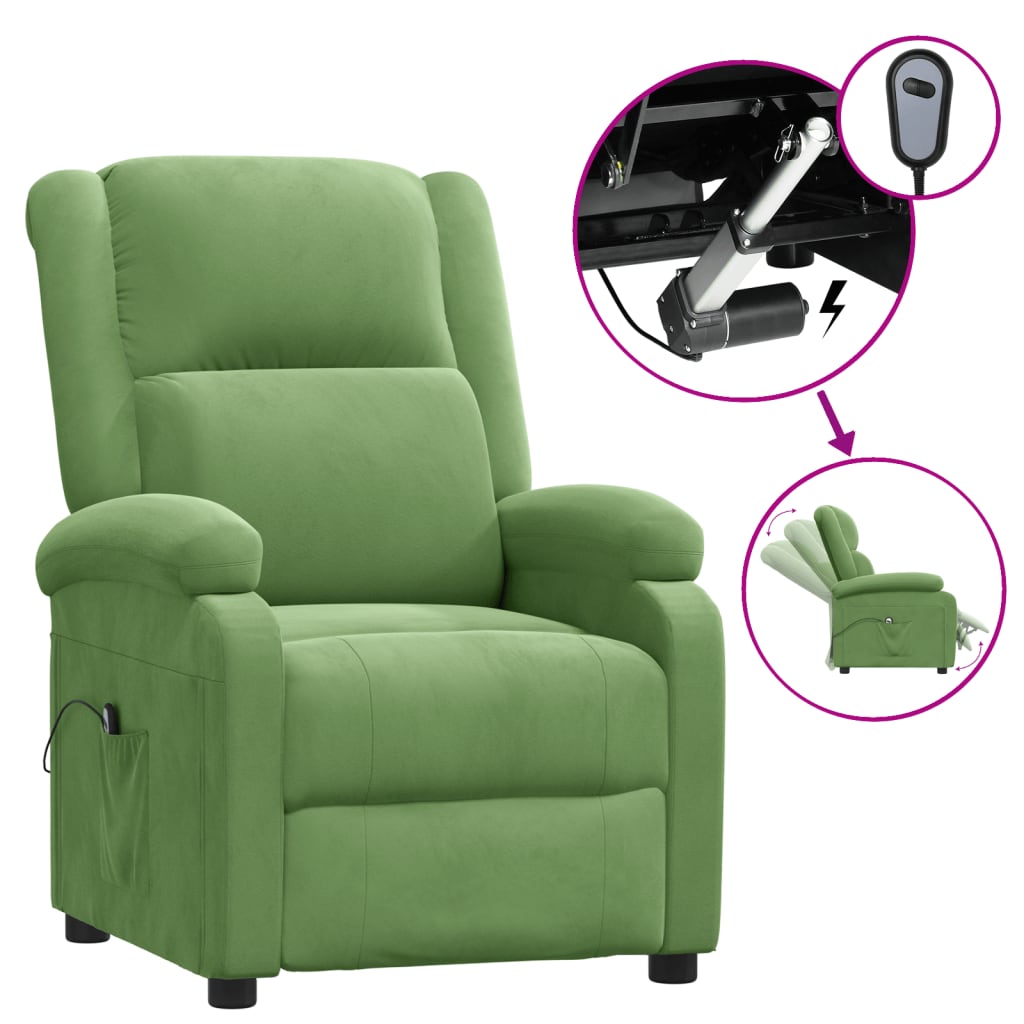 Fotoliu rabatabil electric, verde deschis, catifea