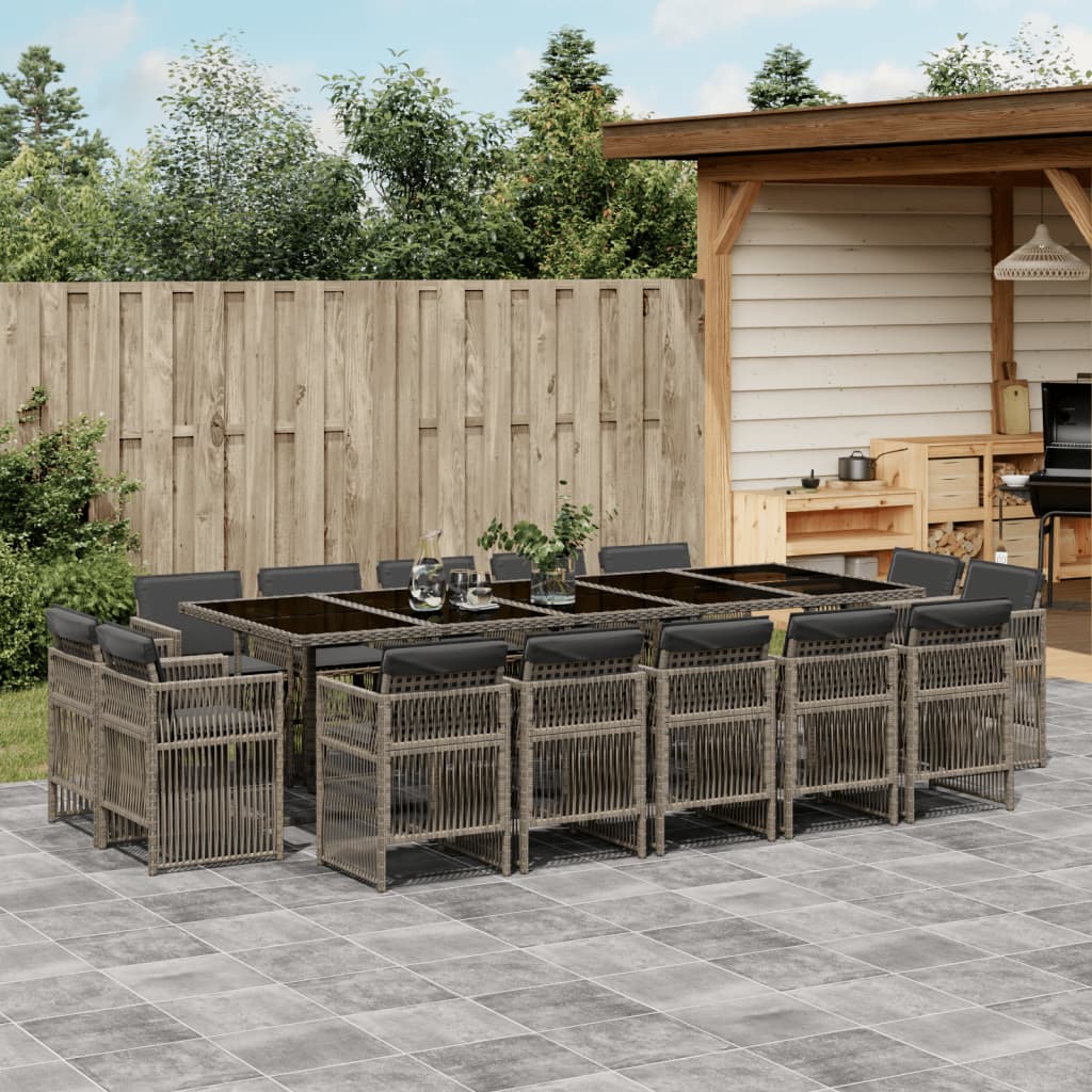 Set mobilier de gradina cu perne, 15 piese, gri, poliratan — imaginea 2