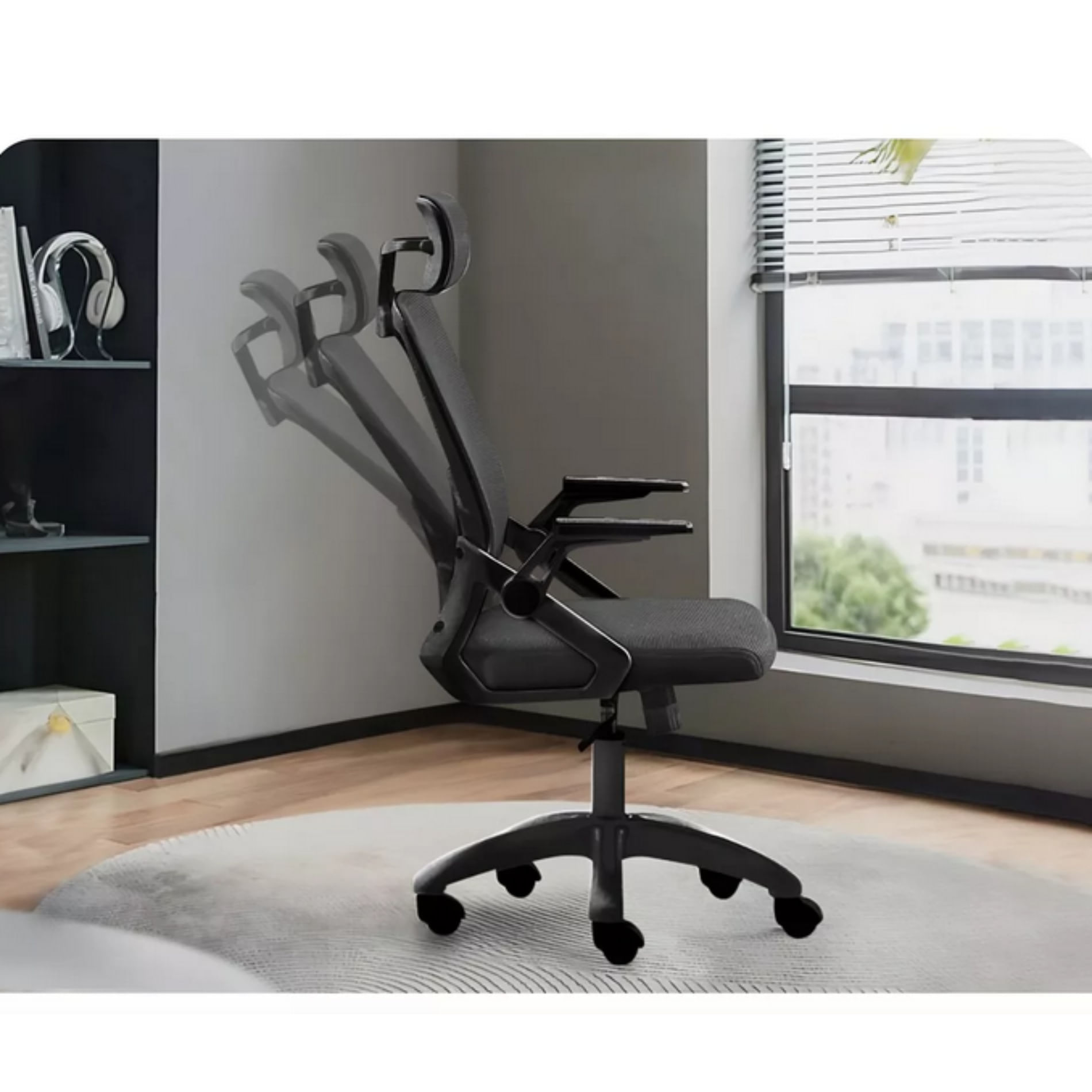 Scaun reglabil pentru Birou sau Gaming Ergonomic negru cu tetiera reglabila 2D - imagine 3