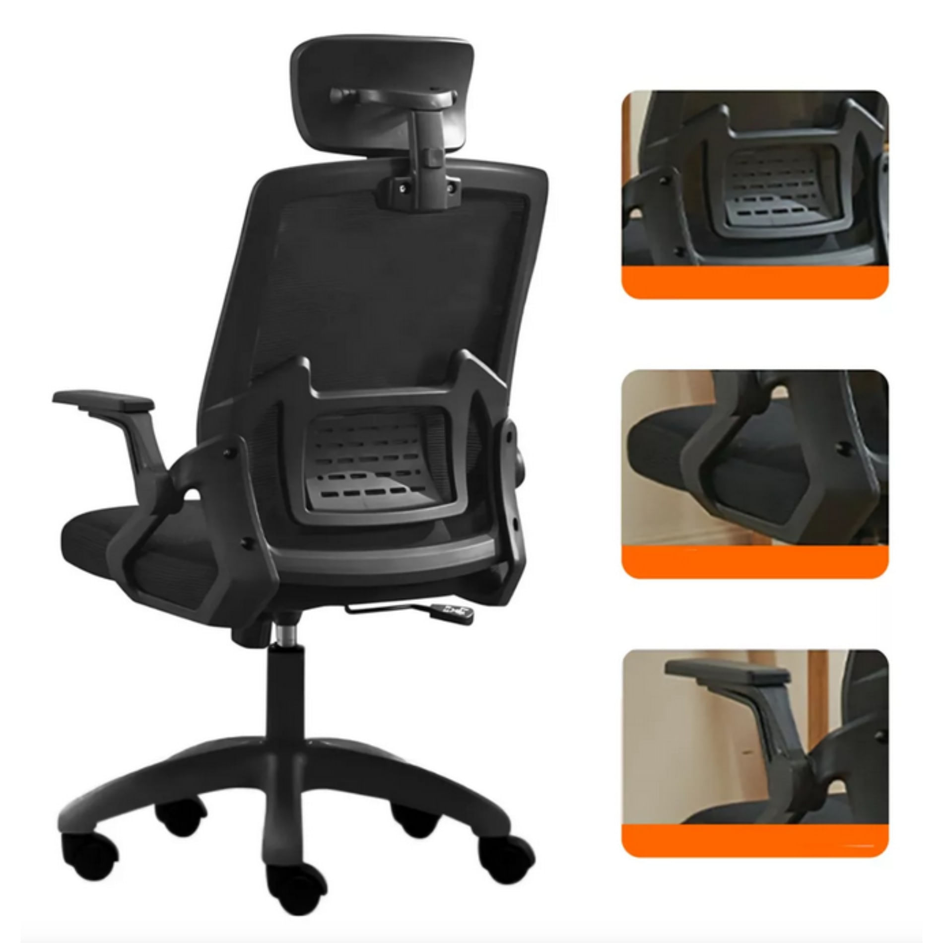 Scaun reglabil pentru Birou sau Gaming Ergonomic negru cu tetiera reglabila 2D - imagine 9